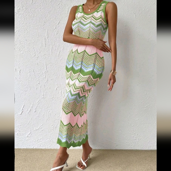 Pattern Pointelle Knit Sweater Dress - Picture 2 of 6